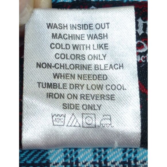 Tool Jeans Mens 4XL Blue Plaid Patchwork Long Sleeve Shirt With Graffiti Print - Picture 11 of 12